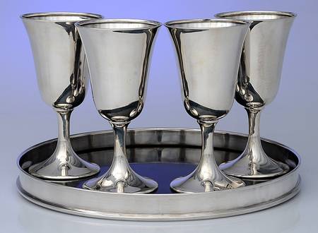 M1F1 (Sterling, Hollowware) Water Goblet - Set of 4 & Complimentary Tray by M E Freeman & Brothers