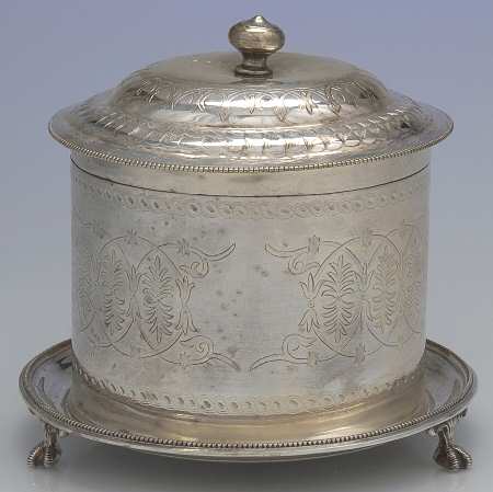 Silverplate Hollowware Biscuit Box with Hinged Lid by Mappin Brothers