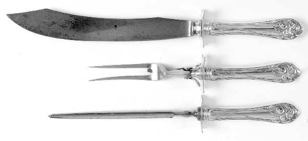 Flower De Luce (Silverplate, 1904) Large 3-Piece Roast Carving Set w/ Stainless Blade by Oneida Silver