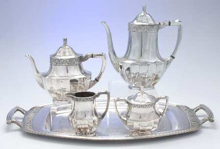 Coronation (Silverplate, Hollowware) 5 Piece Tea Set (PCP, PTP, PCR, PSU, PWTM)