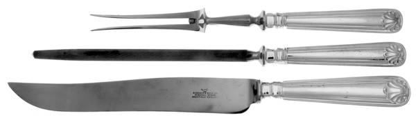 Fiddle Thread & Shell (Silverplate) Large 3-Piece Roast Carving Set w/ Stainless Blade