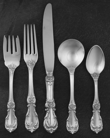Burgundy (Sterling, 1949, No Monograms) 40 Piece Estate Set