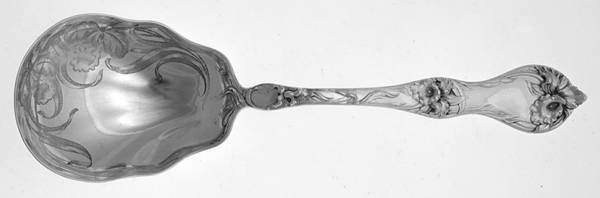 Les Cinq Fleurs (Sterling, 1900, No Monos) Salad Serving Spoon, Bright Cut Solid Piece