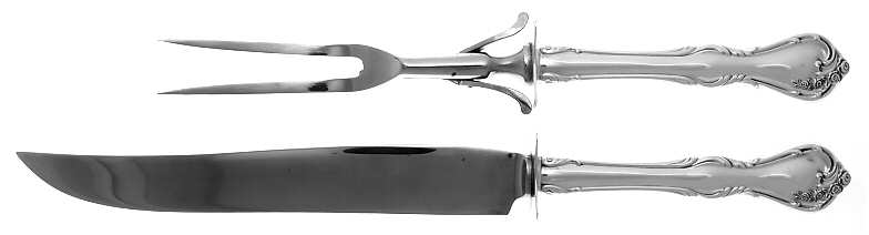 Rose Cascade (Sterling, 1957) (2 Pc)Carving Set-Lg Stnbl/Roast w/Sterling Guard