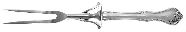 Rose Cascade (Sterling, 1957) Lg Carving/Roast Fork-Stn Prong w/Sterling Guard