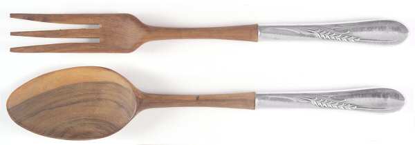 Silver Wheat (Sterling, 1952) Wooden Bowl 2-Piece Salad Set