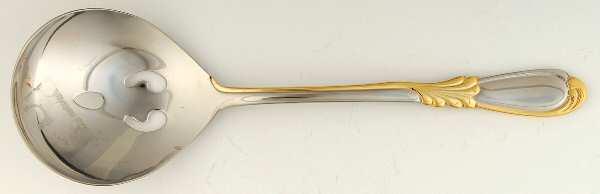 Linda (Stainless-Gold Accent) Pierced Tablespoon (Serving Spoon)