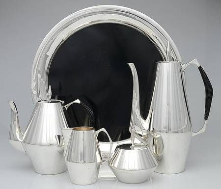 Diamond (Sterling, Hollowware) 5 Piece Sterling Tea Set (with 14" Lucite Tray)