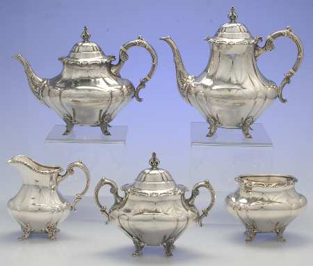 Georgian Rose (Sterling, Hollowware) 5 Piece Tea Set (SCP, STP, SCR, SSU, SWB)