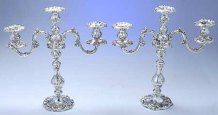 King Francis (Silverplate, Hollowware) Pair of Large 3-Light Candelabra