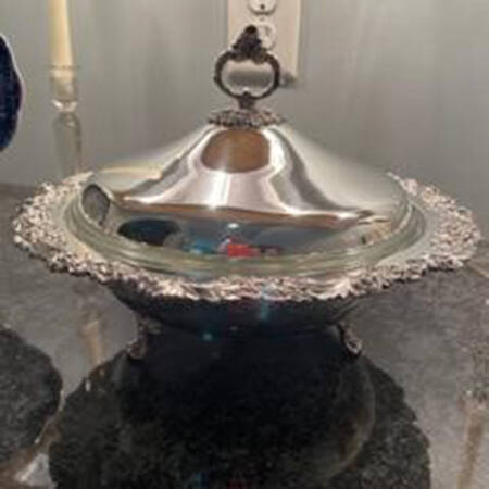 Burgundy (Silverplate, Hollowwarer, Older) Plated Round Covered Casserole with Glass