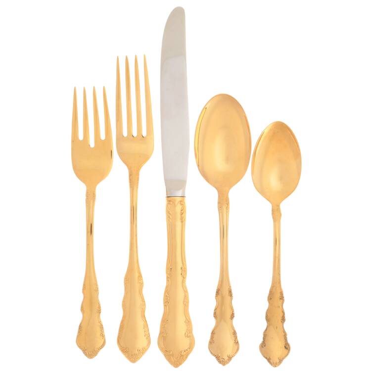 Golden Dresden Rose (Gold Electroplate, 1953) 5 Piece Place Setting