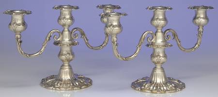 Francis I (Sterling, Hollowware, No Dates) Pair of Weighted 3 Light Candelabra