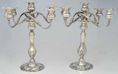 Francis I (Sterling, Hollowware, No Dates) Pair of Weighted 5 Light Candelabra