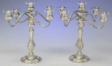 Francis I (Sterling, Hollowware, No Dates) Pair of Weighted 5 Light Candelabra