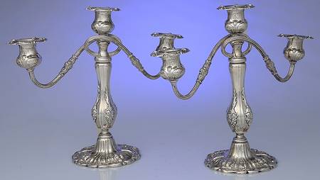 Francis I (Sterling, Hollowware, No Dates) Pair of Weighted 3 Light Candelabra
