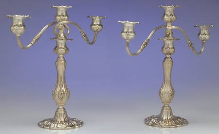 Francis I (Sterling, Hollowware, No Dates) Pair of Weighted 3 Light Candelabra