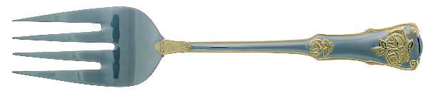 Old Country Roses (Stnls, Gold Acct) Large Solid Cold Meat Serving Fork