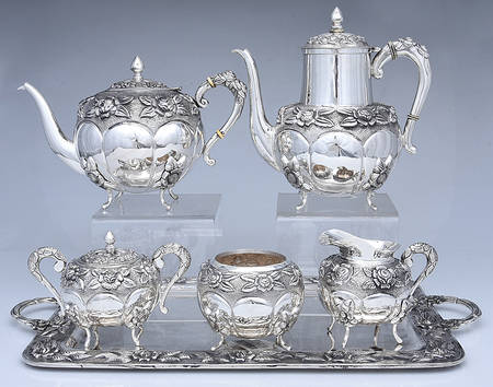 Aztec Rose (Sterling, Hollowware) 6 Piece Tea Set (SCP, STP, SCR, SSU, SWB, WTL)