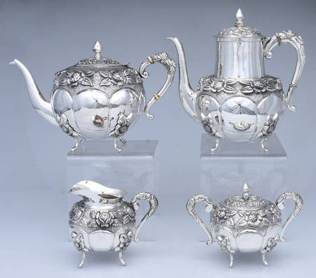 Aztec Rose (Sterling, Hollowware) 4 Piece Tea Set (SCP, STP, SCR, SSU)