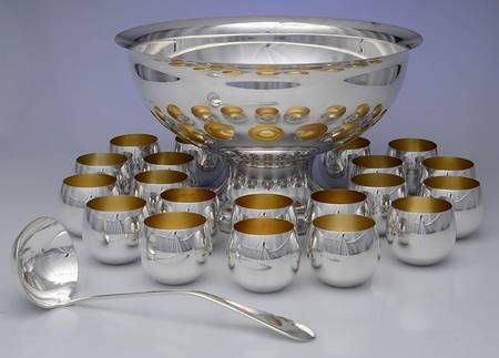 Silverplate Hollowware (22 Piece) Punch Set-Bowl,Ladle & 22 Cups