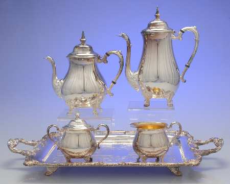Silverplate Hollowware 5-Piece Silverplate Tea Set (with Tray)