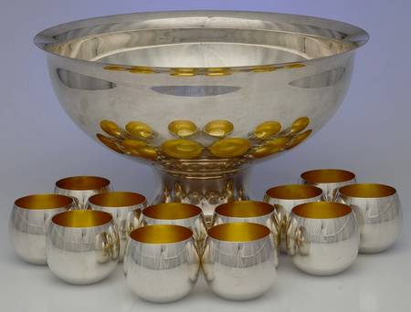 Silverplate Hollowware Punch Set (Bowl and 12 Cups)