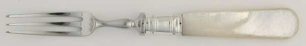 Victoria(Silverplate, Pearlhdl, Less Design Band) Fruit/Tea Fork with Stainless Tines