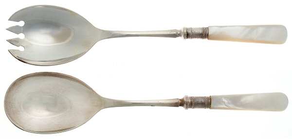 Victoria(Silverplate, Pearlhdl, Less Design Band) 2-Piece Salad Set with Silverplate Bowl