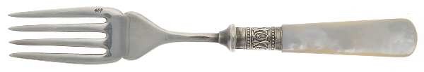 Victoria(Silverplate, Pearlhdl, More Design Band) Individual Fish Fork, Silverplate Tines