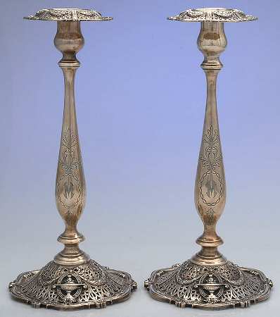 Adam (Sterling, 1909, Hollowware) Pair of 13" Weighted Candlesticks