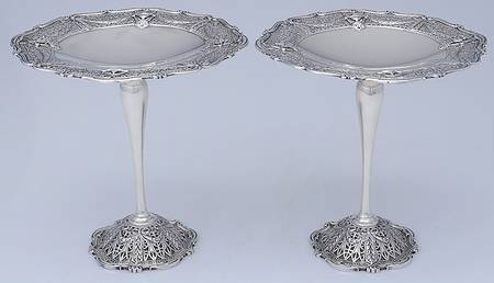 Adam (Sterling, 1909, Hollowware) Pair of Weighted Round Compotes (Height X Width)