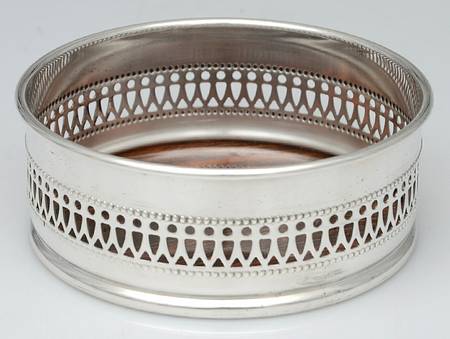 Silverplate Hollowware Wine Coaster with Wood Base