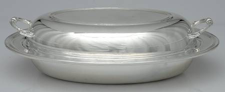Silverplate Hollowware 11" Oval Double Vegetable with Glass Liner