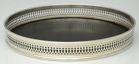 Silverplate Hollowware 10" Gallery Tray with Black Lucite Center