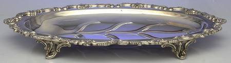 SDN3 (Silverplate, Hollowware) 19" 4 Toed Meat Platter with Well