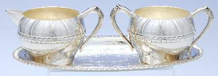 SDN10 (Silverplate, Hollowware) Creamer, Open Sugar & Tray Set