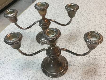 SZS1 (Sterling, Hollowware) Weighted 3 Light Candelabra by Schweitzer Silver Co