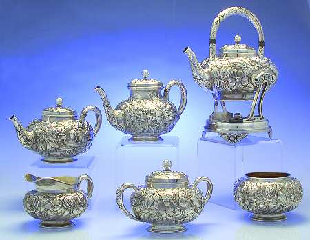 SHR15 (Sterling, Hollowware) 6 Piece Tea Set (SCP, STP, SCR, SSU, SWB, SKES)