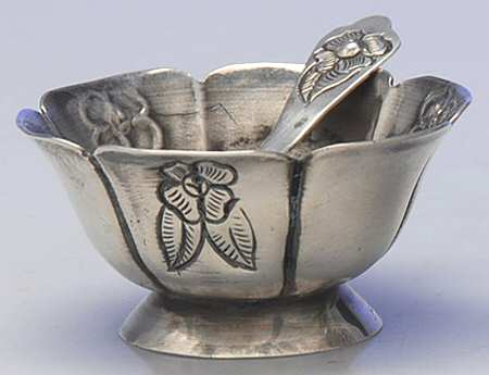 9560 (Sterling, Hollowware) 2pc Set Individual Open Salt & Spoon by Sanborns (Mexico)