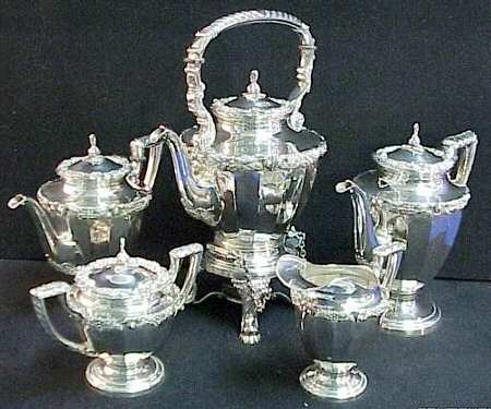 1366 (Sterling, Hollowware) 5 Piece Tea Set (SCP, STP, SCR, SSU, SKES) by Sanborns (Mexico)