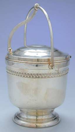 Silverplate Hollowware Hinged Bale Handle Ice Bucket & Lid, Liner by Sheffield