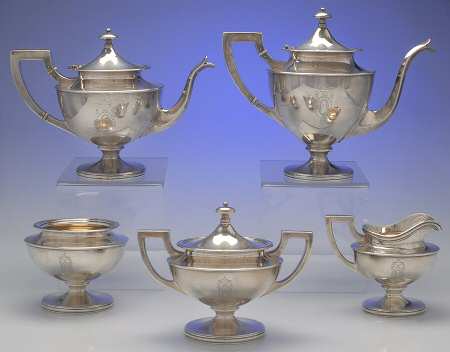 Adam (Strl, Hlwr, Urn & Swag, Plain) 5 Piece Tea Set (SCP, STP, SCR, SSU, SWB)