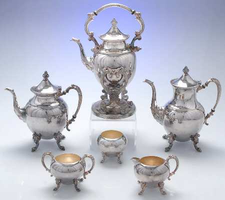 SDN17 (Silverplate, Holloware) 6-Piece Plated Tea Set (Waste & Kettle)