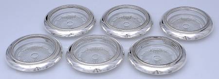 Sterling Hollowware Crystal Coaster with Sterling Rim - Set of 6 by Saben Silversmith