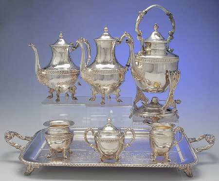 SDN19 (Silverplate, Hollowware) (7 Pc) Tea Set (PWB, KES & PWTLF)