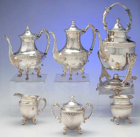 SDN19 (Silverplate, Hollowware) 6-Piece Plated Tea Set (Waste & Kettle)