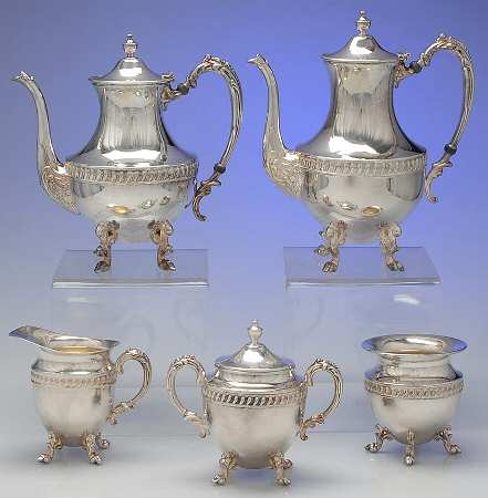 SDN19 (Silverplate, Hollowware) 5-Piece Plated Tea Set (with Waste)