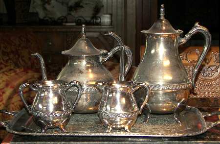 3877 (Silverplate, Hollowware) 5 Piece Tea Set (PTP, PCP, PCR,PSU, PWTL) by Sheets-Rockford
