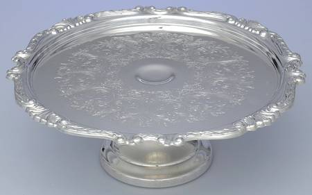 Baroque (Silverplate, Hollowware) 12" Diameter Pedestal Cake Stand by Sheridan Silver Co